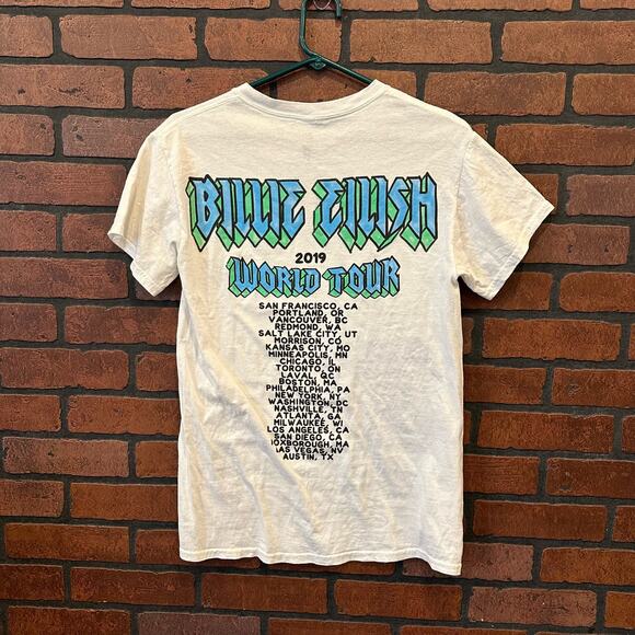 Billie Eilish Unisex Small T-Shirt 2019 World Tour Concert White Short Sleeve - Picture 2 of 7